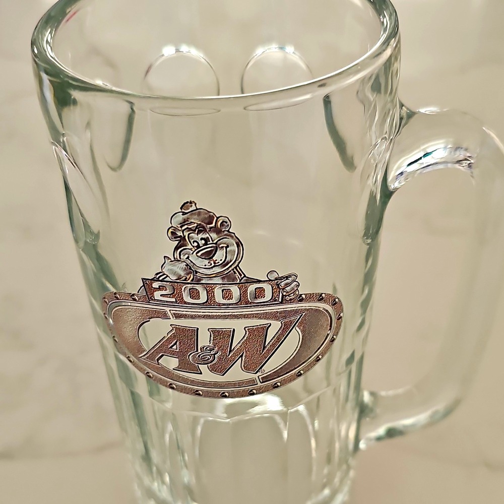 A&W Root Beer Clear Glass Mug w/ Handle 2000 Logo Soda Advertising